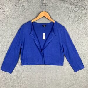 Talbots Crop Cardigan Womens Large L Blue Cotton Modal Sweater NWT $69